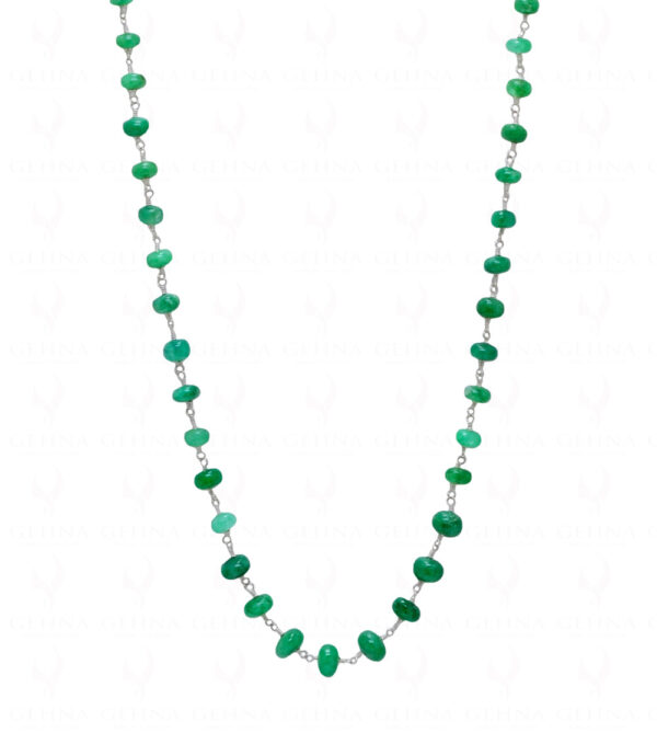 36" Emerald Cabochon Gemstone Round Bead Chain Linked In Silver CP-1050