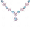 Aquamarine Stone & Simulated Diamond Studded Necklace & Earring Set FN-1050