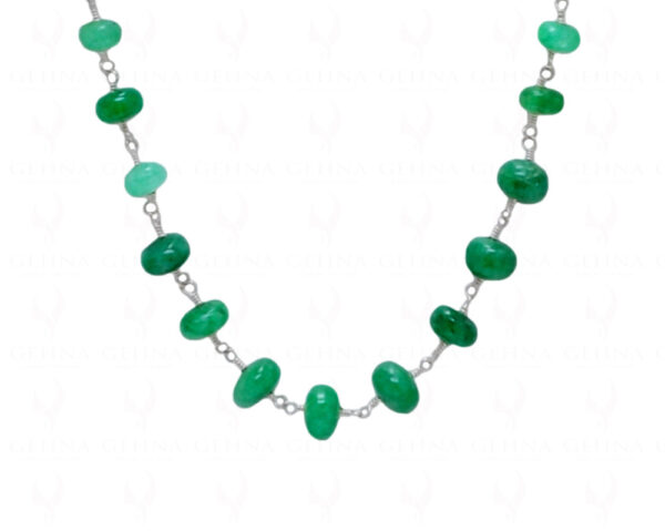 36" Emerald Cabochon Gemstone Round Bead Chain Linked In Silver CP-1050