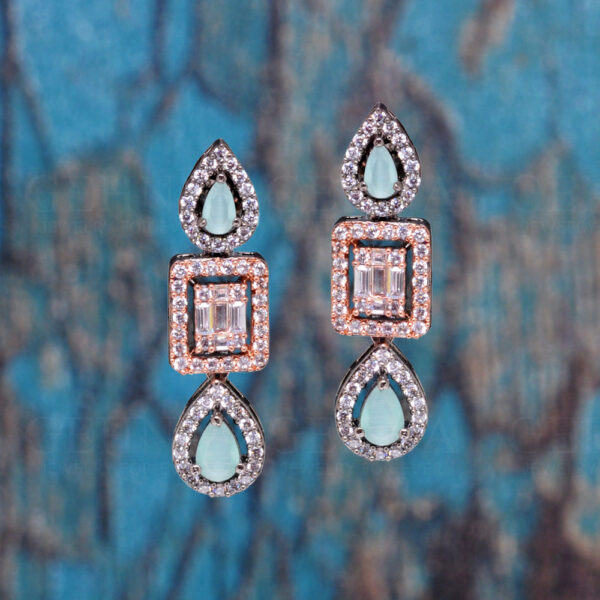 Aquamarine Stone & Simulated Diamond Studded Necklace & Earring Set FN-1050