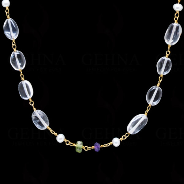 Pearl, Rock-Crystal, Amethyst, Peridot Bead Chain In .925 Sterling Silver Cm1050
