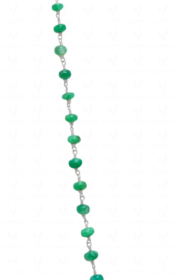 36" Emerald Cabochon Gemstone Round Bead Chain Linked In Silver CP-1050