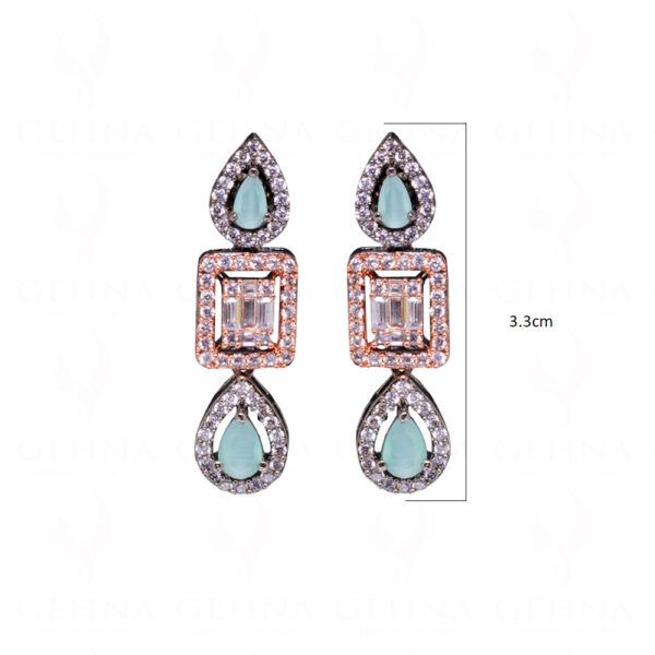 Aquamarine Stone & Simulated Diamond Studded Necklace & Earring Set FN-1050