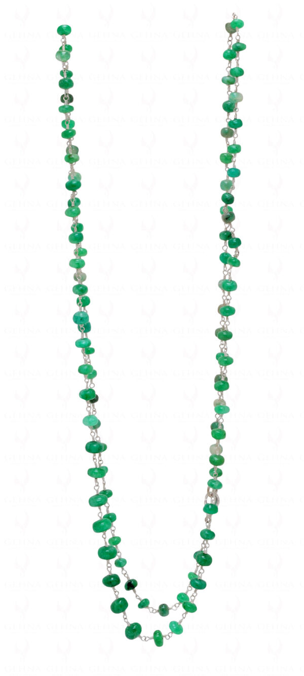 36" Emerald Cabochon Gemstone Round Bead Chain Linked In Silver CP-1050