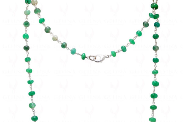 36" Emerald Cabochon Gemstone Round Bead Chain Linked In Silver CP-1050