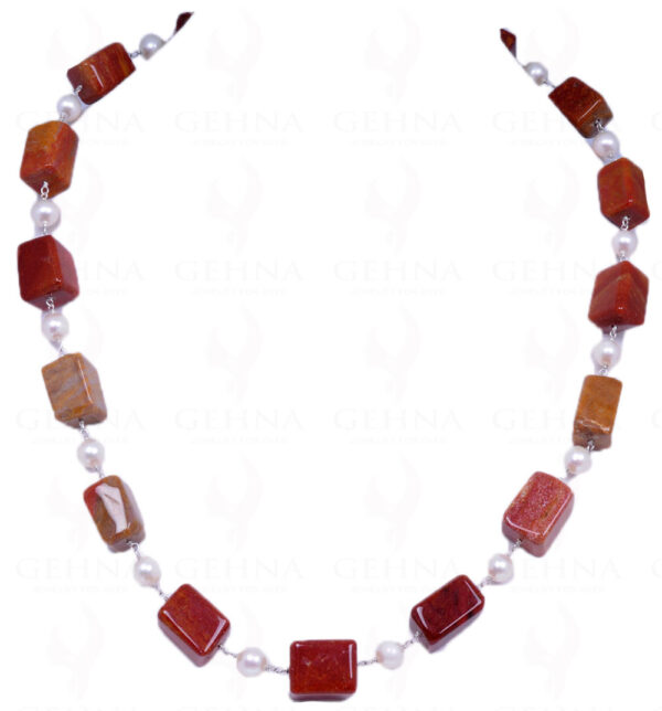 Pearl & Mookaite Gemstone Bead Chain In .925 Sterling Silver Cm1051