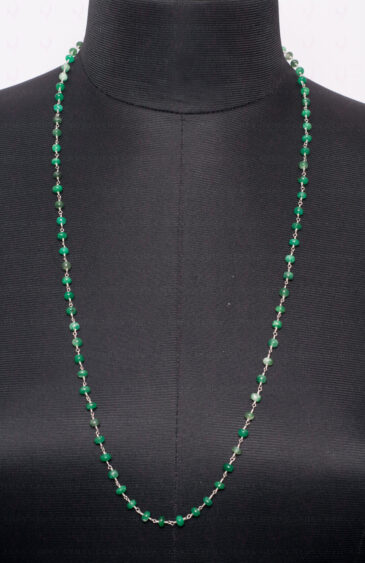 30″ Emerald Gemstone Round Bead Chain Linked In 925 Silver CP-1051