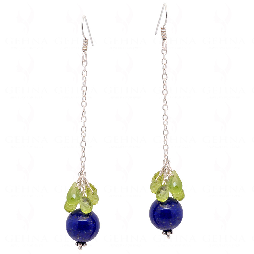Lapis Lazuli & Peridot Gemstone Earrings Made In .925 Solid Silver  ES-1051