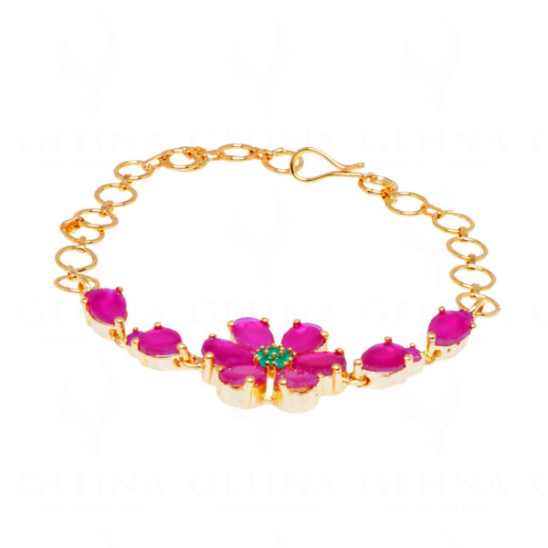 Emerald Ruby Studded Yellow Gold Plated Elegant Bracelet FB-1051