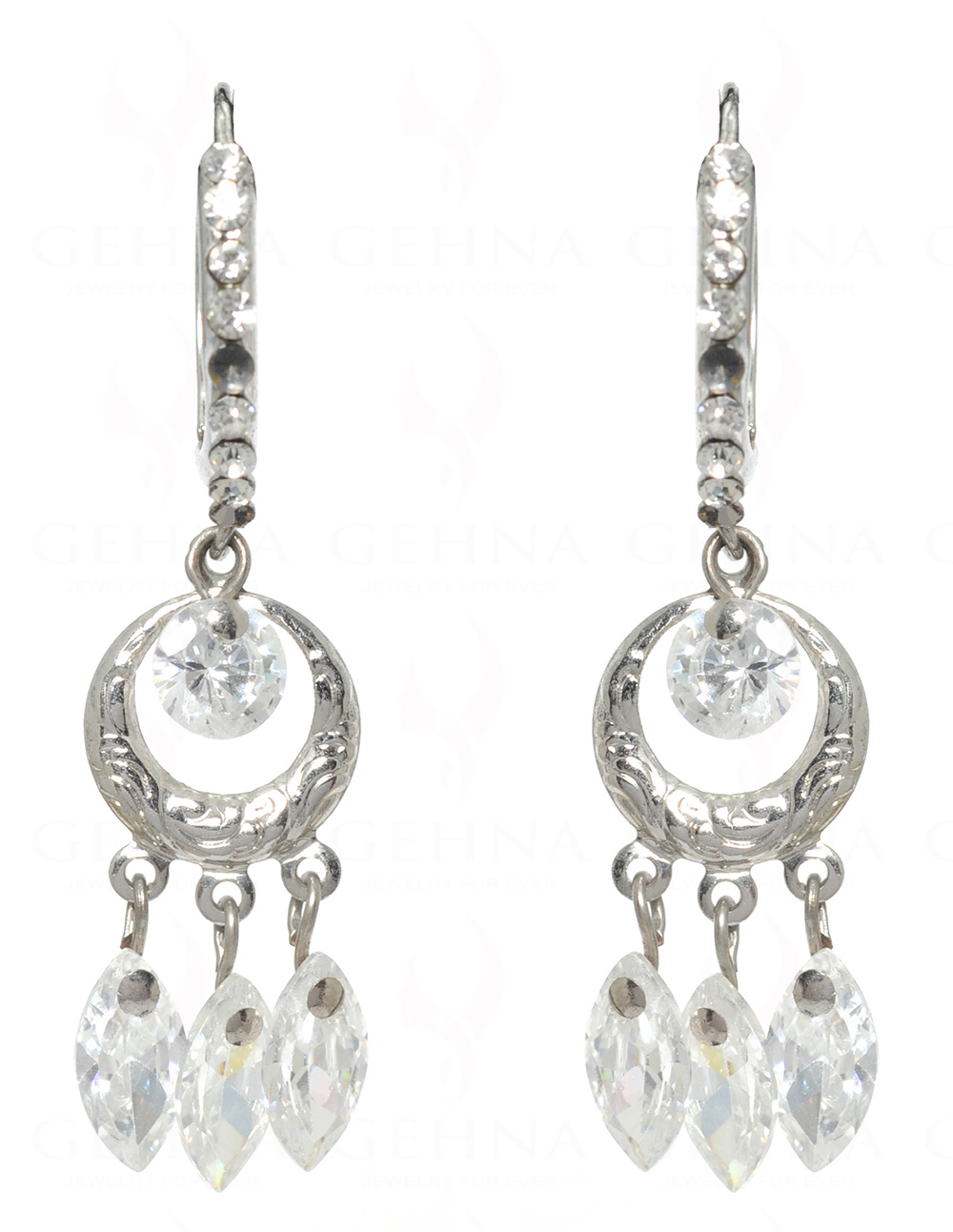 White Zircon Elegant Pair Of Earrings FE-1051