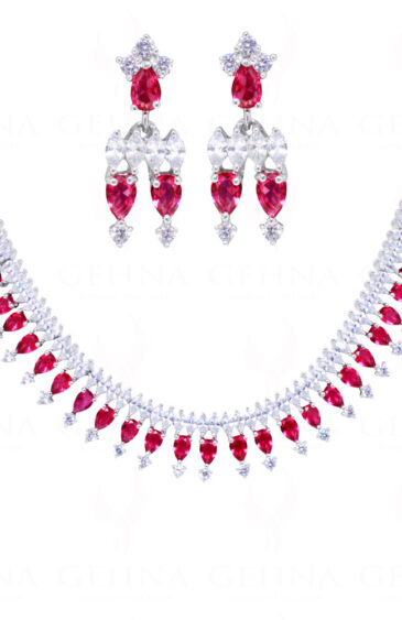 Top Quality Ruby & Simulated Diamond Studded Beautiful Necklace Set FN-1051