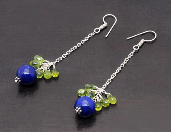 Lapis Lazuli & Peridot Gemstone Earrings Made In .925 Solid Silver  ES-1051