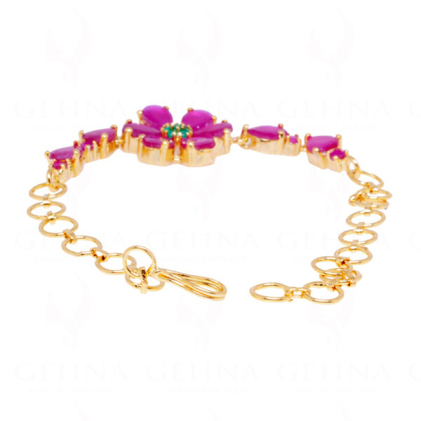 Emerald Ruby Studded Yellow Gold Plated Elegant Bracelet FB-1051