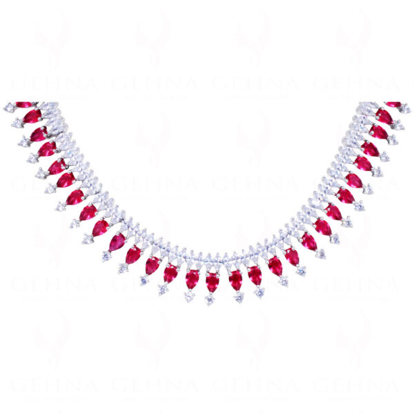Top Quality Ruby & Simulated Diamond Studded Beautiful Necklace Set FN-1051
