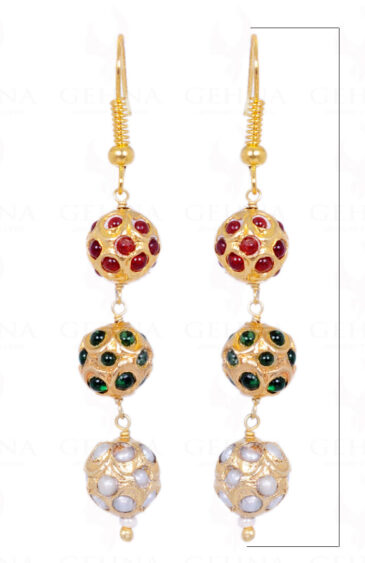 Pearl, Ruby & Emerald Stone Studded Jadau Bead Earrings LE01-1051