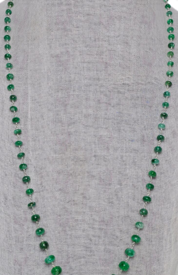 26″ Emerald Gemstone Round Bead Chain Linked In 925 Silver CP-1052
