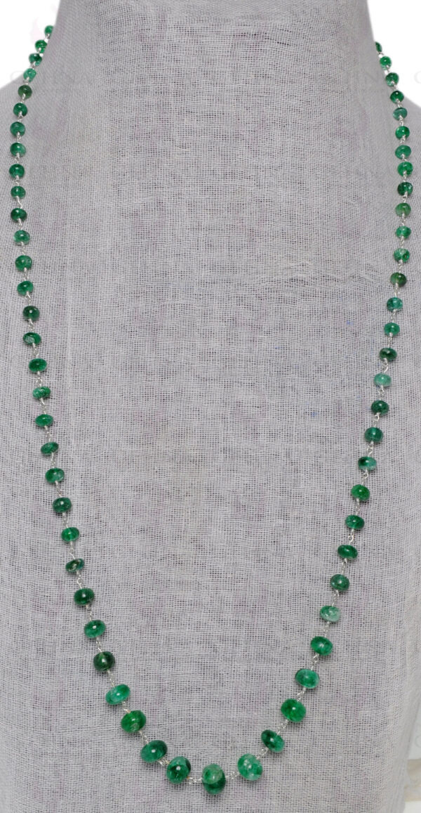 26" Emerald Gemstone Round Bead Chain Linked In 925 Silver CP-1052