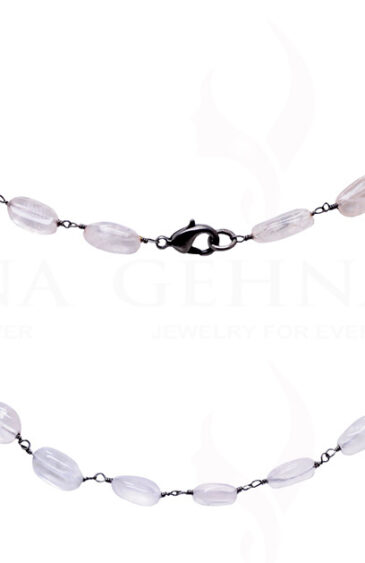 32″ Natural Rose Quartz Bead Chain In .925 Sterling Silver CS-1052