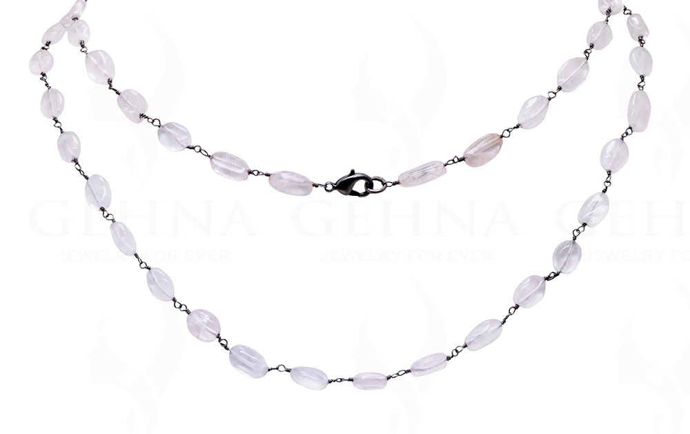 32" Natural Rose Quartz Bead Chain In .925 Sterling Silver CS-1052