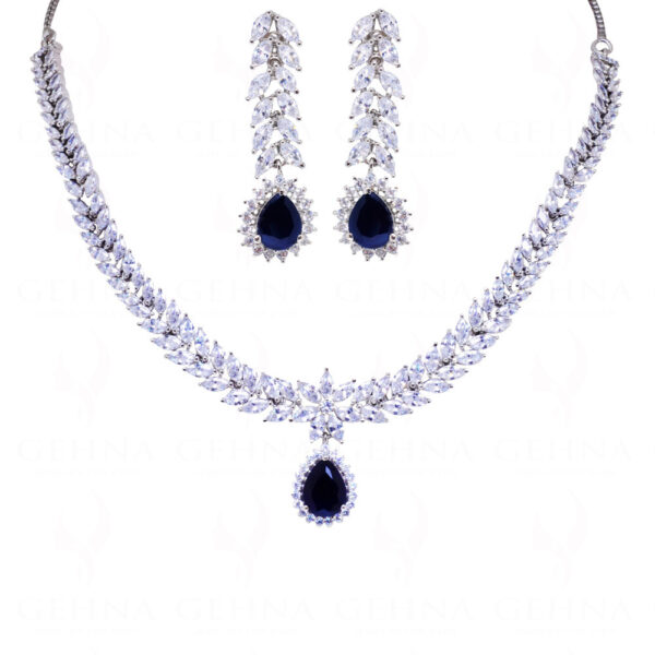 Blue Sapphire & Simulated Diamond Studded Beautiful Wedding Necklace Set FN-1052