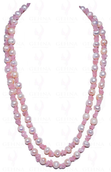 48″ Inches Long Strand Of Rose Quartz Bead With Natural Sea Water Pearls  NM-1052