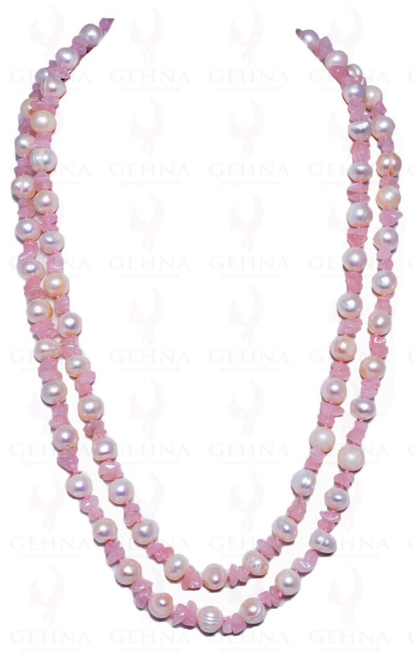 48" Inches Long Strand Of Rose Quartz Bead With Natural Sea Water Pearls  NM-1052