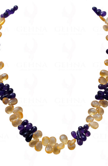 Amethyst & Citrine Gemstone Faceted Drop Shaped Bead Necklace NS-1052