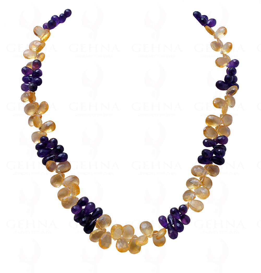 Amethyst & Citrine Gemstone Faceted Drop Shaped Bead Necklace NS-1052