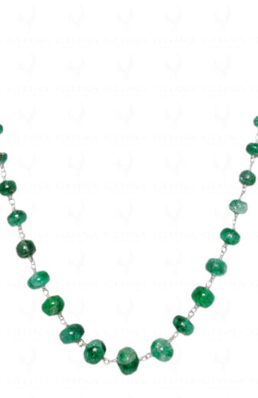 26″ Emerald Gemstone Round Bead Chain Linked In 925 Silver CP-1052