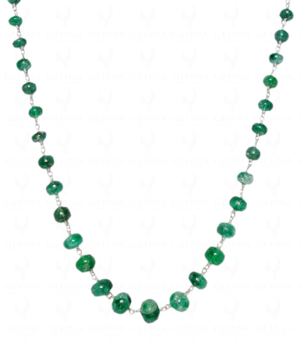 26" Emerald Gemstone Round Bead Chain Linked In 925 Silver CP-1052