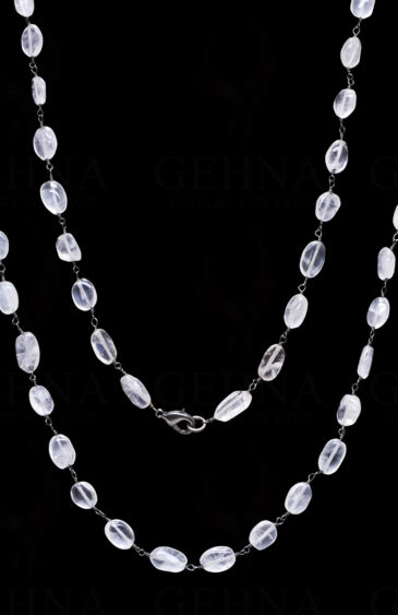 32″ Natural Rose Quartz Bead Chain In .925 Sterling Silver CS-1052