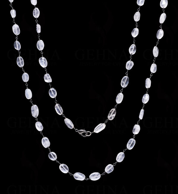 32" Natural Rose Quartz Bead Chain In .925 Sterling Silver CS-1052