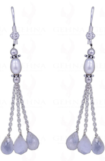 Pearl & Rainbow Moonstone Gemstone Earrings Made In .925 Solid Silver ES-1052
