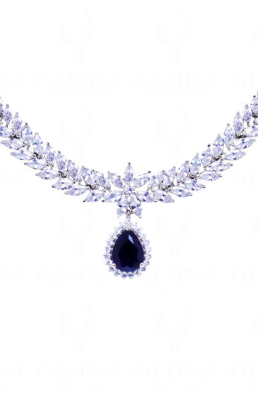 Blue Sapphire & Simulated Diamond Studded Beautiful Wedding Necklace Set FN-1052