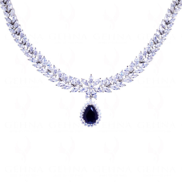 Blue Sapphire & Simulated Diamond Studded Beautiful Wedding Necklace Set FN-1052