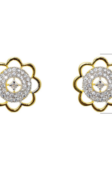 Trendy Cubic Zirconia Studded Flower Shaped Pendant & Earring Set FP-1052