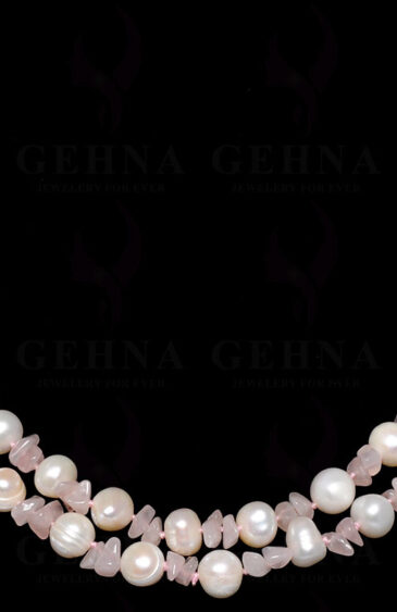 48″ Inches Long Strand Of Rose Quartz Bead With Natural Sea Water Pearls  NM-1052