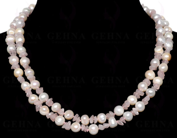 48" Inches Long Strand Of Rose Quartz Bead With Natural Sea Water Pearls  NM-1052