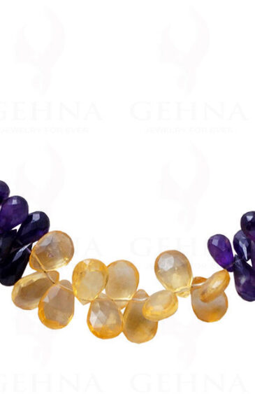 Amethyst & Citrine Gemstone Faceted Drop Shaped Bead Necklace NS-1052