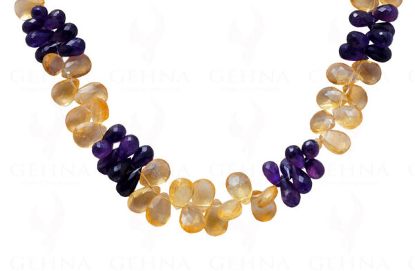 Amethyst & Citrine Gemstone Faceted Drop Shaped Bead Necklace NS-1052