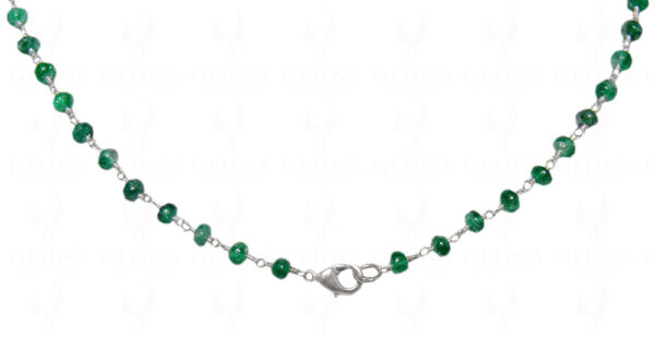 26" Emerald Gemstone Round Bead Chain Linked In 925 Silver CP-1052