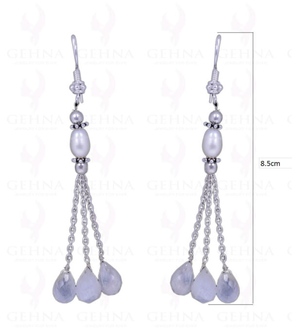 Pearl & Rainbow Moonstone Gemstone Earrings Made In .925 Solid Silver ES-1052