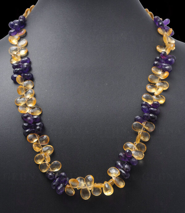 Amethyst & Citrine Gemstone Faceted Drop Shaped Bead Necklace NS-1052