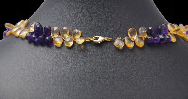 Amethyst & Citrine Gemstone Faceted Drop Shaped Bead Necklace NS-1052