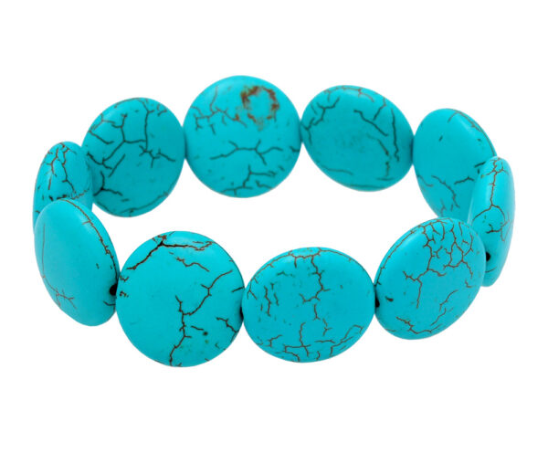 Turquoise Gemstone Coin Shape Beaded Flexible Bracelet BS-1053