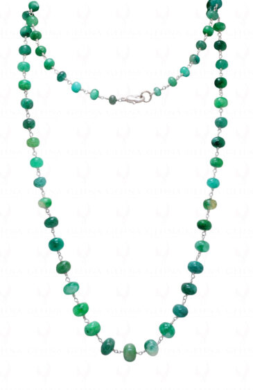 30″ Green Emerald Gemstone Chain Linked In.925 Silver Sterling Wire CP-1053