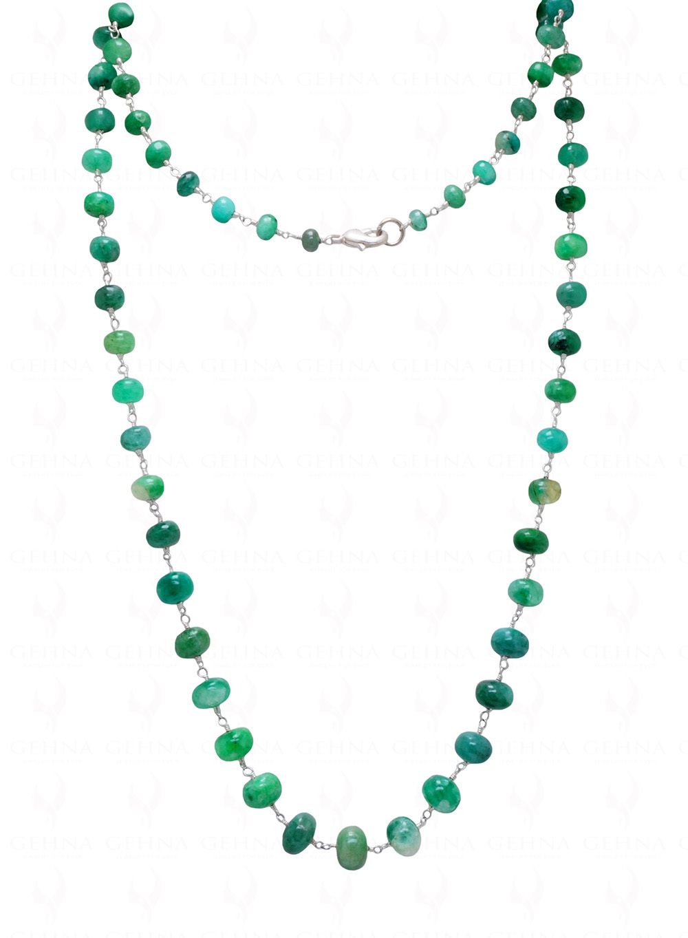 30" Green Emerald Gemstone Chain Linked In.925 Silver Sterling Wire CP-1053