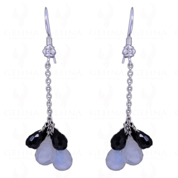 Black Spinel & Rainbow Moonstone Earrings Made In .925 Sterling Silver ES-1053