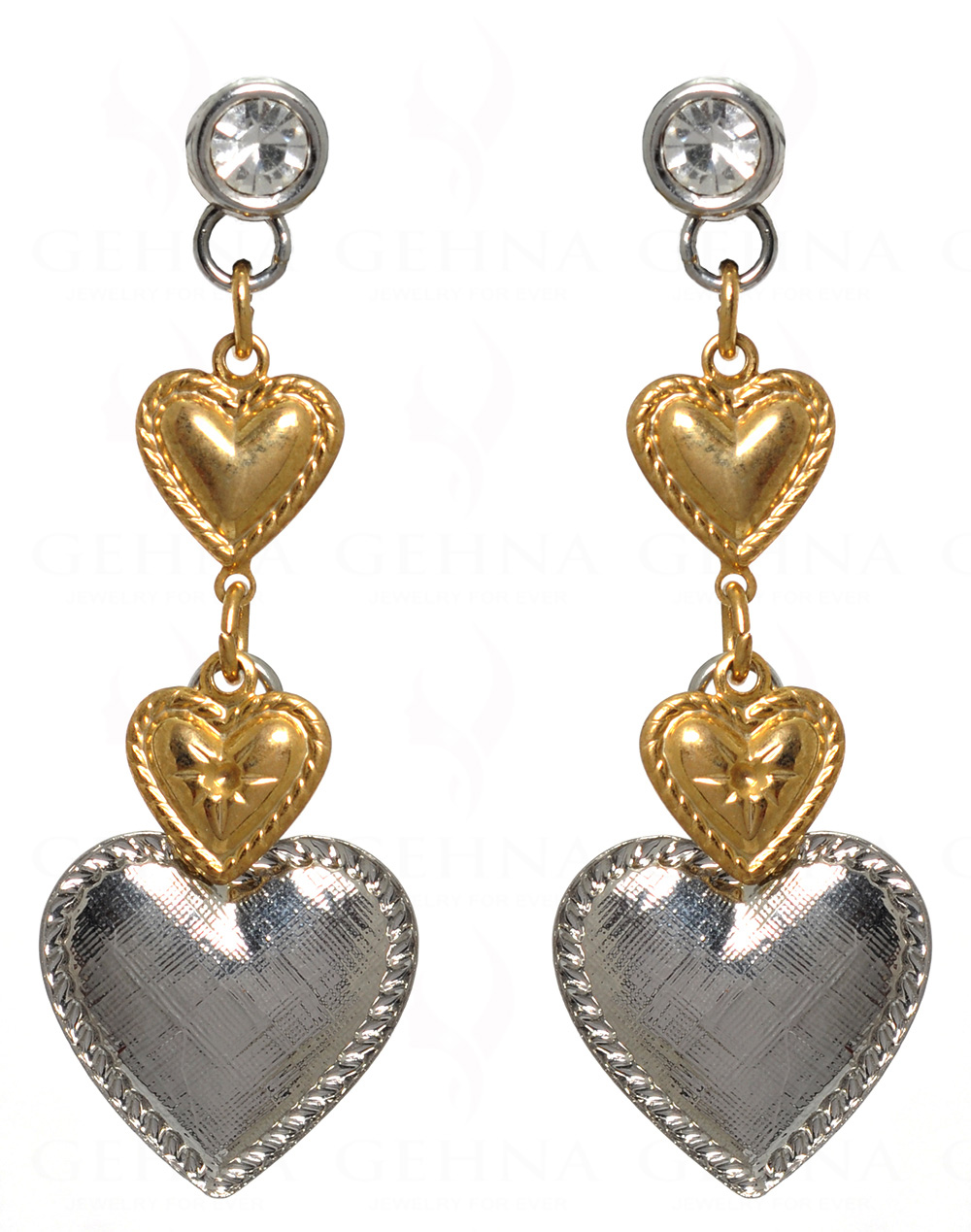 Simulated Diamond & Zircon Studded Heart Shape Earrings FE-1053