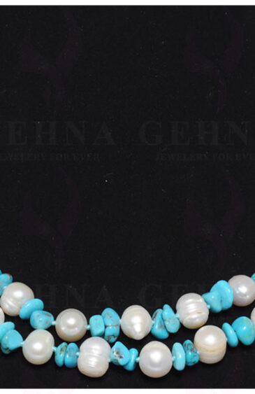 50″ Inches Long Strand Of Turquoise Bead With Natural Sea Water Pearls  NM-1053